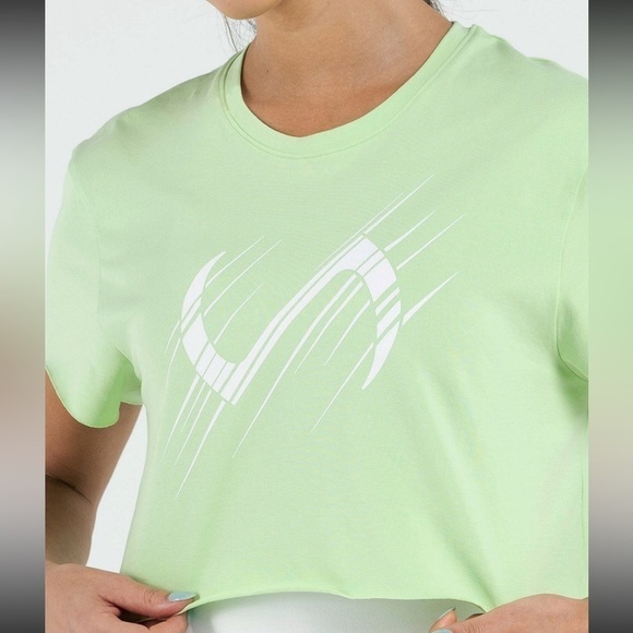 TLF Lift Oversized Gym Crop Tee Neon Lime White Large raw edge - Picture 2 of 14